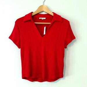 NWT Madewell Ribbed V Neck Polo Tee Festival Red Size M